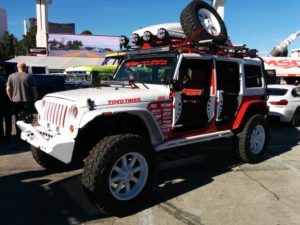White Jeep with red detail