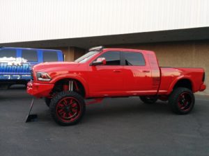 Red pick up truck